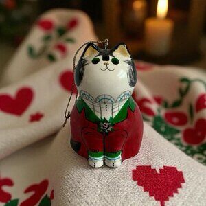 Vintage Joan de Bethel Rye Pottery Cat Figurine Multicolored Kitty Ornament